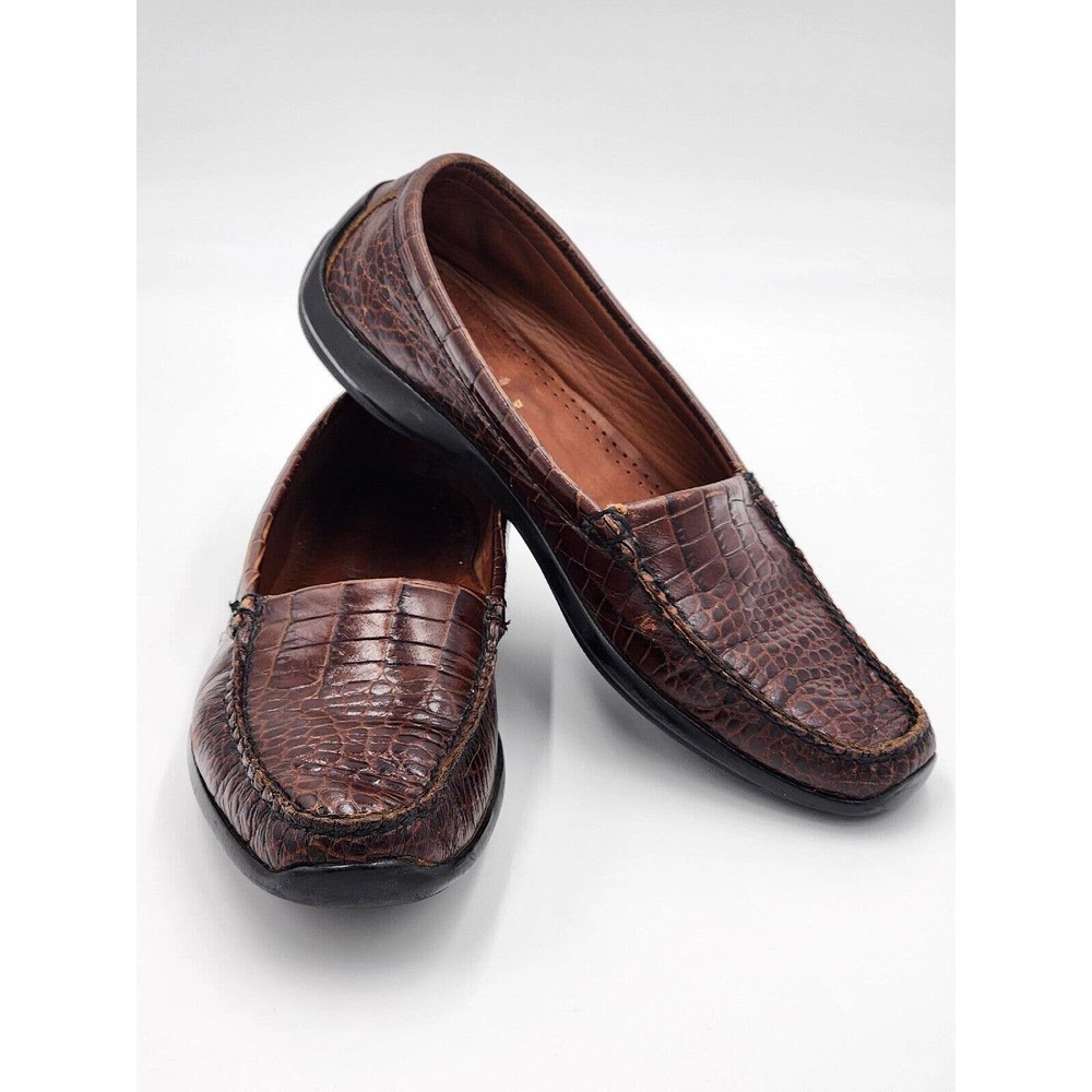 Allen Edmonds Brown Croc-Embossed Leather Loafers
